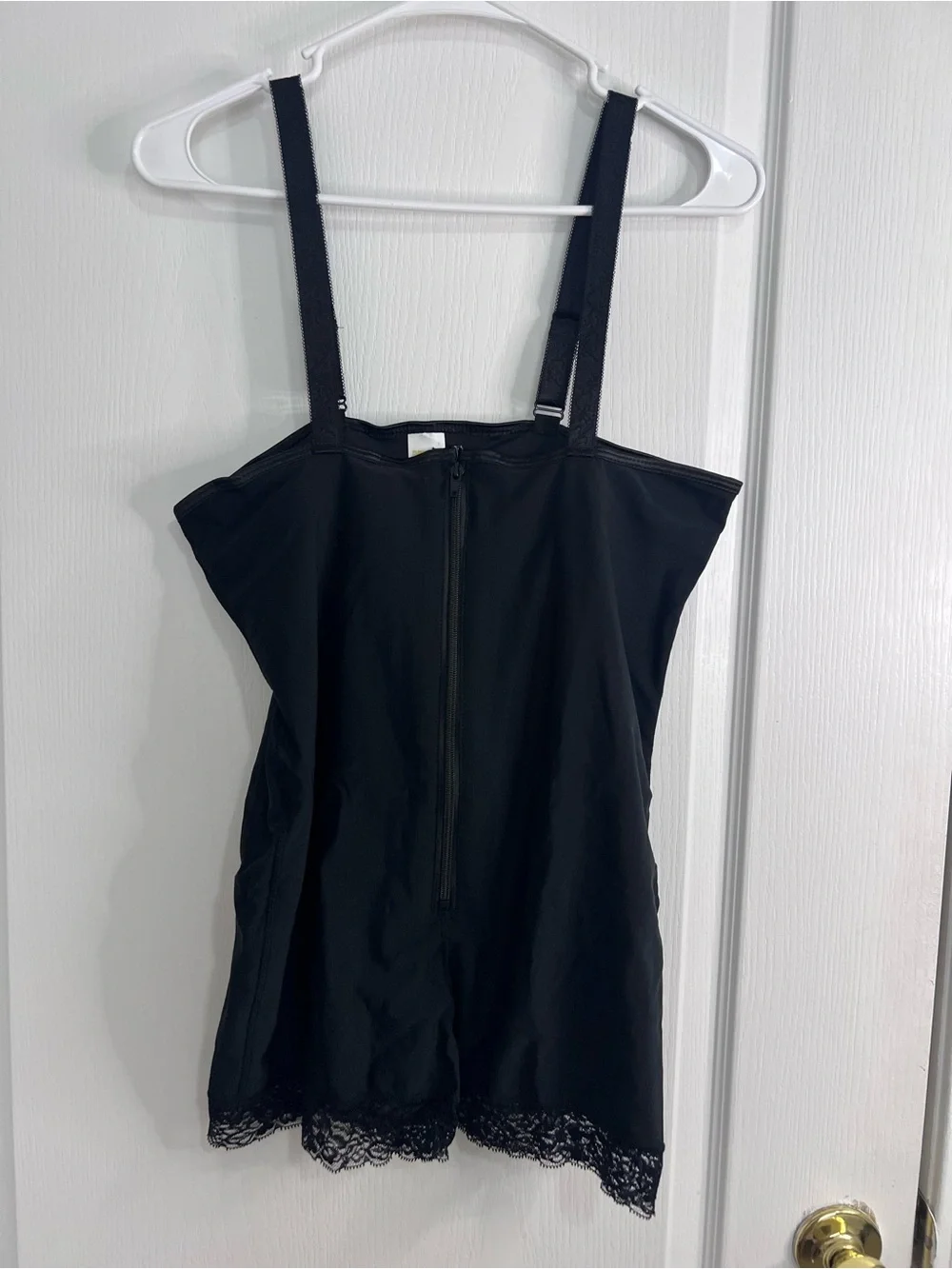 Top melon Black Lace-Trim Zip Front Shapewear shorts Top - 3XL